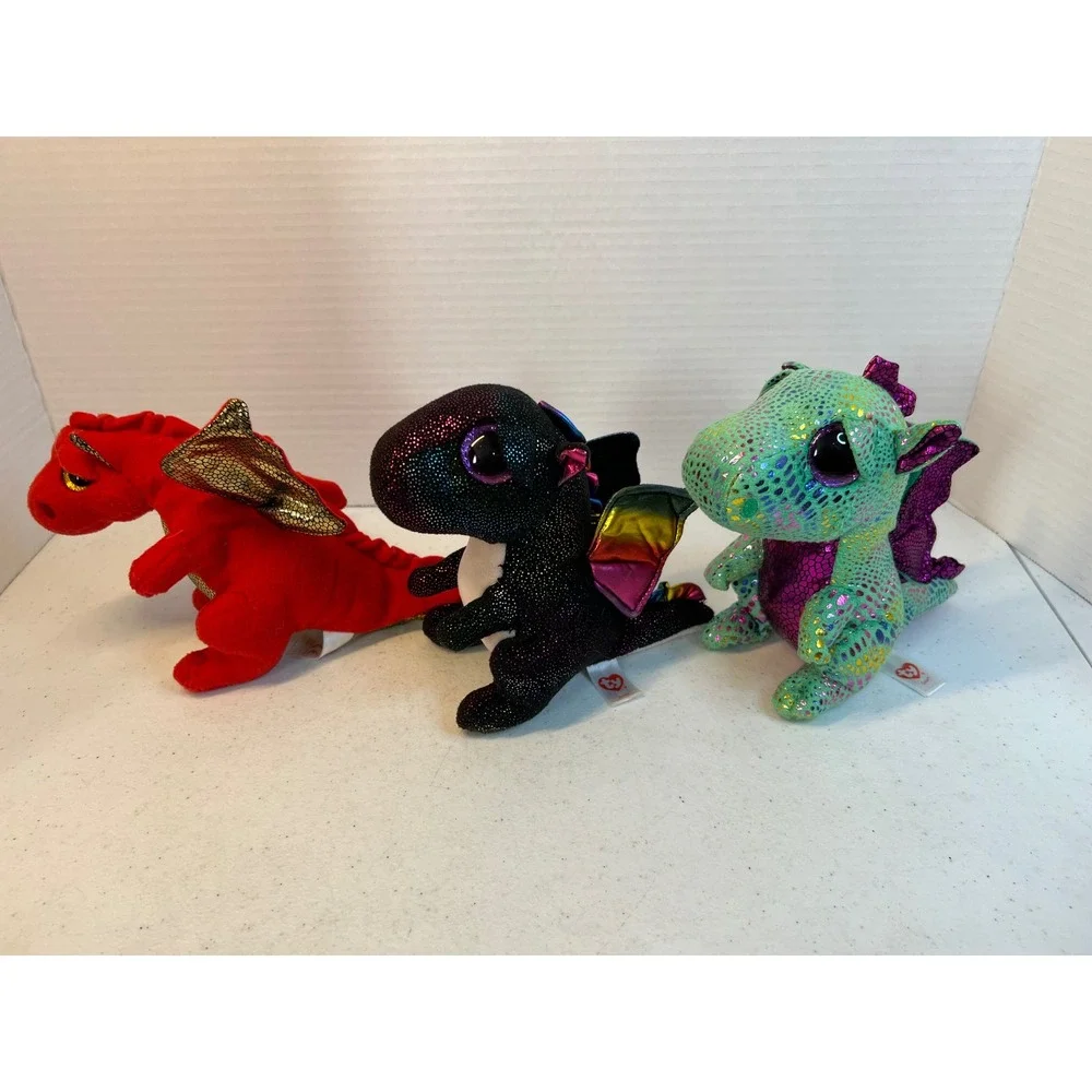 Ty Beanie Boos Dragon Plush Lot Legend Anora Cinder Red Black Green 8 Inch 3pc